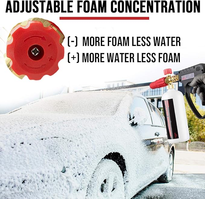 YAMATIC Heavy Duty Foam Cannon Professional Car Wash Pressure Washer Jet Wash 1/4" Quick Connect Adjustable Snow Foam Lance with 5 Nozzle Tips