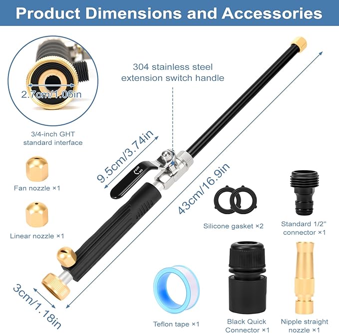 Garden Hose Nozzle, High Pressure Hydro Jet Washer Wand Triple Nozzles Including Hose Spray Nozzle Universal Quick Connectors For Powerful Cleaning