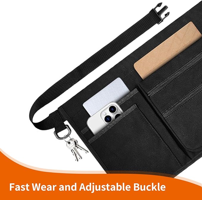 Professional Cleaning Apron with 7 Pockets and Adjustable Waist Belt, Bartender, Chef, Waiter - Women & Men, Restaurants, Cafes, Bars, Black
