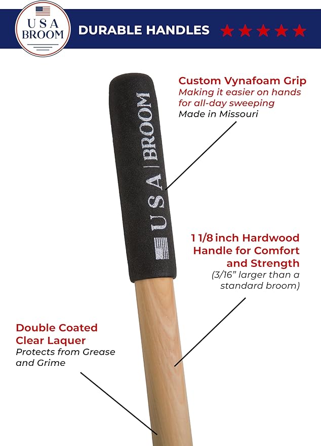 1-Pack - 24" Red Everyday Sweep Indoor/Outdoor Push Broom with 60" Handle. Ideal for Garages & Shops. Durable American Made Steel Brackets-All Stainless Steel Hardware. No Plastic. 100% USA Made