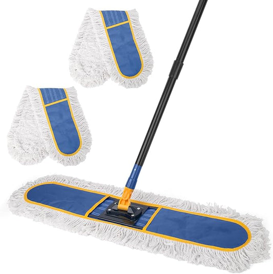 KeFanta 36" Commercial Dust Mops for Floor Cleaning,Industrial Dry Wet Mop with Heavy Duty Long Handle,2 Large Cotton Washable Mop Pads,for Hardwood,Tile,Concrete,Laminate,Garage Floors(Blue)