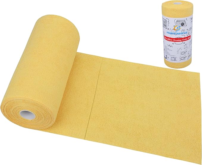 HOPESHINE Microfiber Cleaning Cloth Roll 50-Pack Reusable Paper Towels Washable for Cars Care Wash Supplies Kitchen Dish Rags House Window Cleaning Cloths Lint Free Tear Away Ultra Absorbent (Yellow)