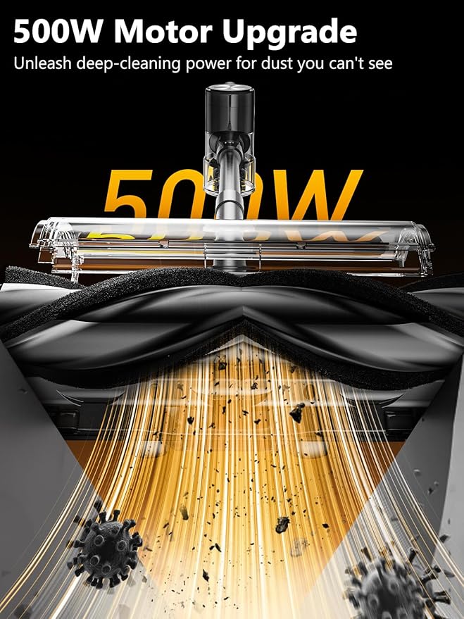 Cordless Vacuum Cleaner, 46Kpa/55 Mins Vacuum Cleaners for Home, Self-Standing Stick Vacuum with Rechargeable Dock,LED Display & Anti-Tangle,Lightweight Vacuum for Carpet,Floor (Pure Black)