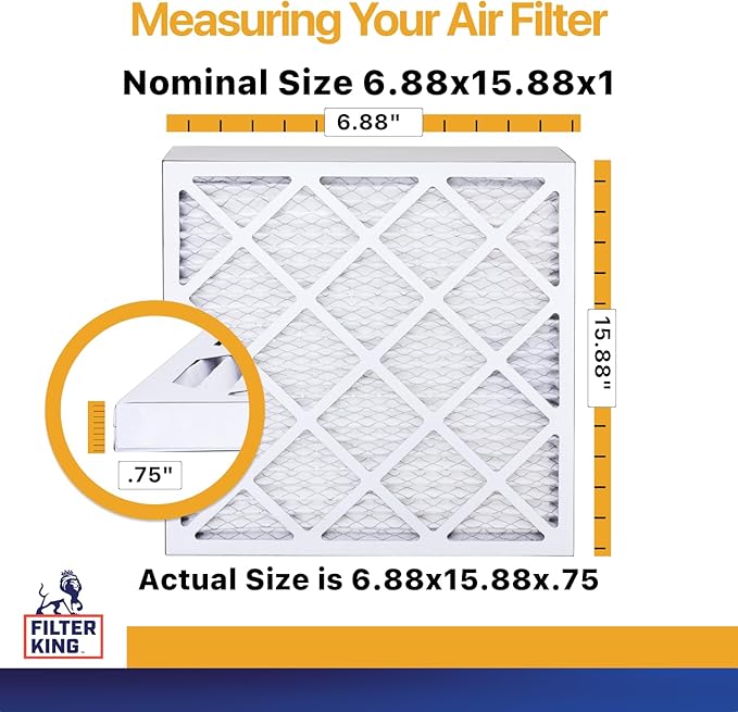 Filter King 6.88x15.88x1 Air Filter | 6-PACK | MERV 13 | HVAC Pleated AC Furnace Filters | MADE IN USA | Actual Size: 6.88 x 15.88 x .75"