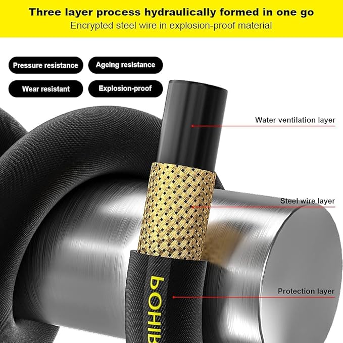 POHIR Pressure Washer Hose - 5 FT Whip Hose with 3/8'' Quick Connect Adapter Set, High Tensile Wire Braid Hose for Pressure Washing, Up to 4200 PSI