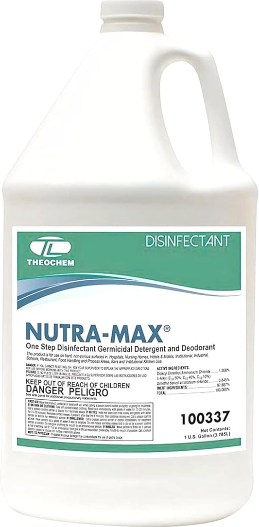 Nutra-Max Hospital Grade Disinfectant, EPA List N & G, Kills 99.9% Viruses & Bacteria, 1:32 Concentrate Makes 32 Gallons, Commercial Multi-Surface Cleaner For Home