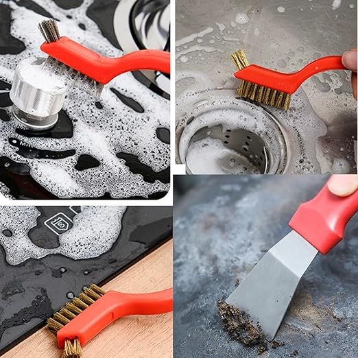 Wire Brush 4Pcs Set Nylon/Brass/Stainless Steel Wire Brushes for Cleaning Rust Removal in Holes, Dirt & Paint Scrubbing with Deep Cleaning – 7 Inches (Brass+Nylon+Stainless Steel)