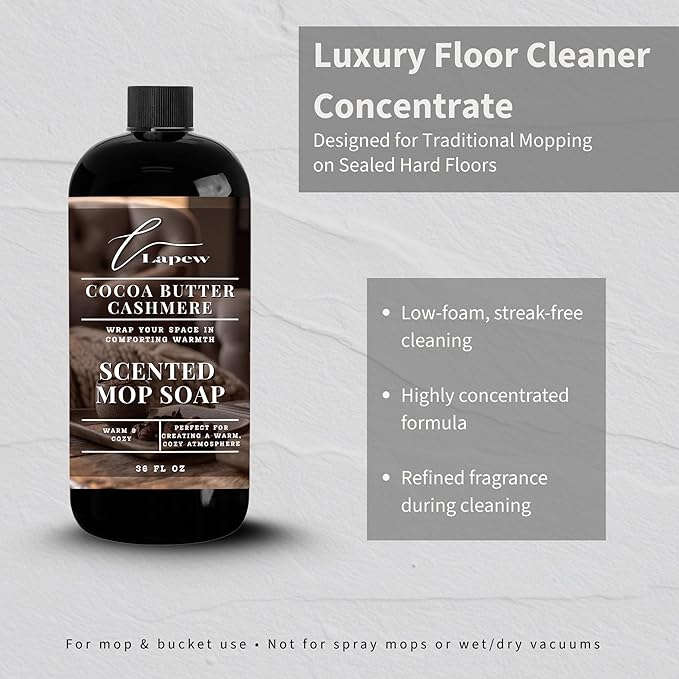 Luxury Floor Cleaner, Scented Mop Soap Concentrate | Hard Floor Cleaner for Tile, Vinyl, Laminate, LVP & Sealed Hardwood | Low-Foam, Streak-Free | 36 oz | Cocoa Butter Cashmere