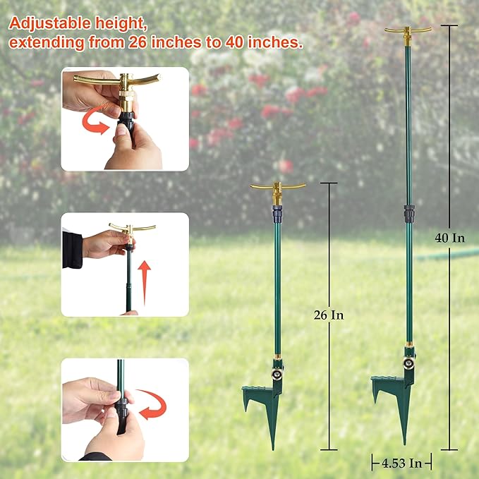 ATDAWN 3-Arm Garden Sprinkler, High-Rise Lawn Sprinkler, 360 Degree Rotation Garden Water Sprinklers, Lawn Irrigation System, Gardening Watering System, Large Area Coverage, Green