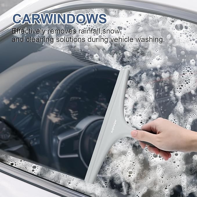 Silicone Shower Squeegee for Glass Doors with Hook, Window Squeegee for Shower Doors, Kitchen, Mirrors and Tiles, Glass Squeegee Bathroom Shower(10 inch, Gray)