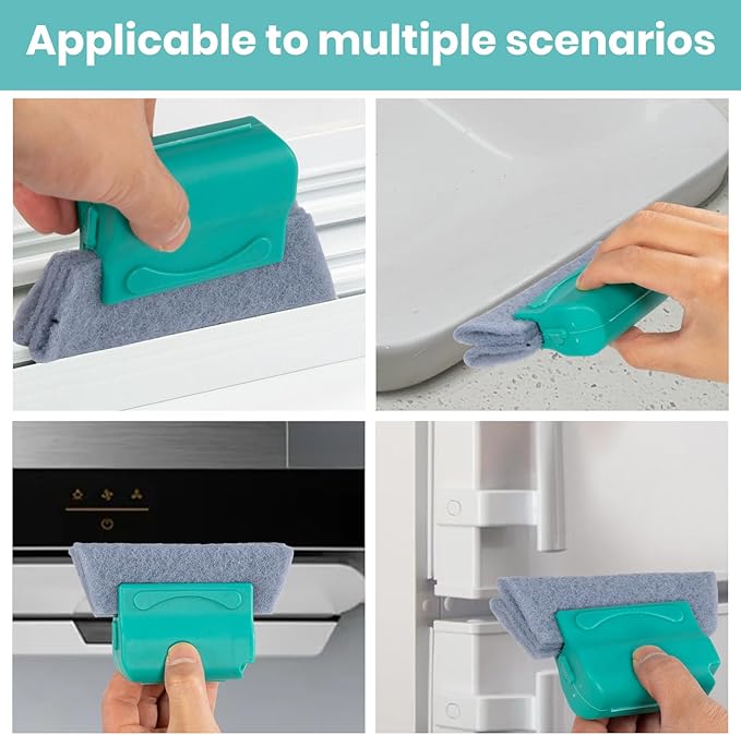 Window Screen Cleaner & Track Cleaning Kit – Mesh Screen Cleaning Brush + 3 Groove Brushes & 6 Replacement Cleaning Cloths – 14.8″ Detachable Long-Reach Handle, Wet & Dry Dual-Use