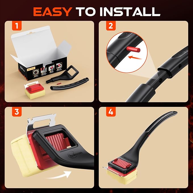 Grill Brush Bristle-Free Steam Replaceable Cleaning Head [No Handle] Heat-Resistant Kevlar Head with Grill Scraper, Safe Barbecue Grill Cleaning Head for All Grill Types