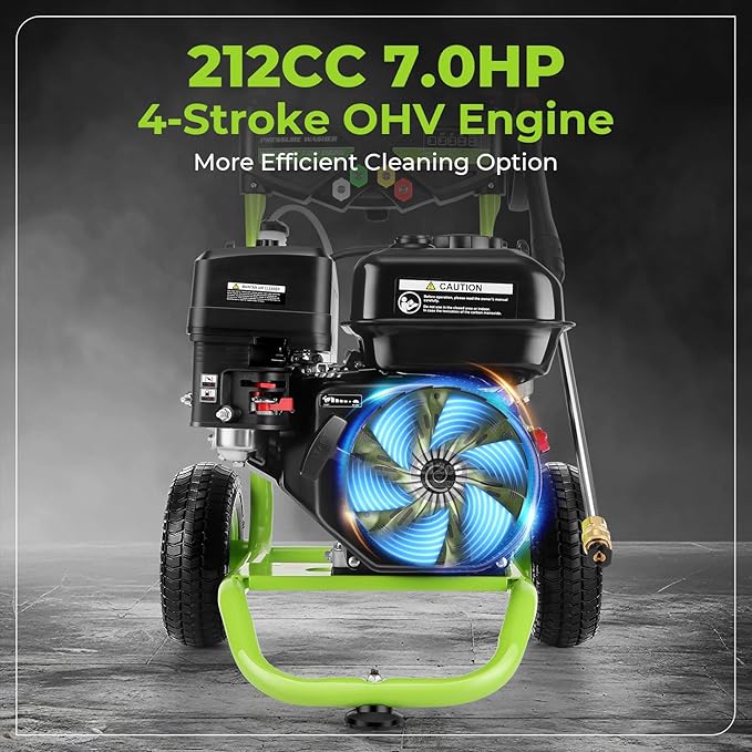 4200PSI Pressure Washer 4.0GPM Gas Power Washer 212CC Gas Powered Washing Machine Commercial High Pressure Washer with 25ft Hose&5 Nozzles for Patio Garden Yard Vehicle,EPA/CARB/ETL (Green & Black)