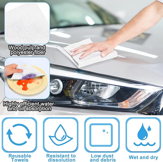 300 Sheets 9.84 x 13.78 in Disposable Shop Towels Bulk Heavy Duty Shop Towels Lint Free Paper Absorbent Anti Dissolution for Garage Car Work(White)