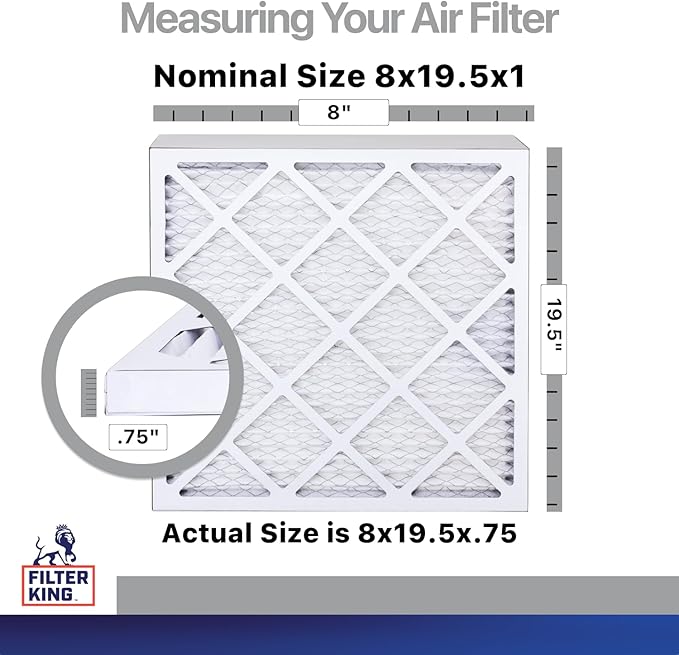Filter King 8x19.5x1 Air Filter | 4-PACK | Carbon MERV 8 HVAC Pleated A/C Furnace Filters | MADE IN USA | Actual Size: 08 x 19.5 x .75"