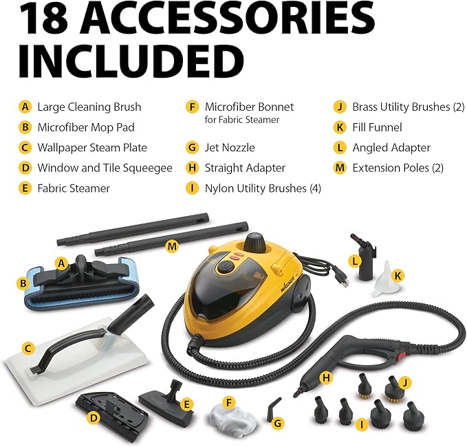 Wagner Spraytech 0282014 915e On-Demand Steam Cleaner & Wallpaper Removal, Multipurpose Power Steamer, 18 Attachments Included (Some Pieces Included in Storage Compartment) For Floor