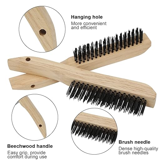 Wire Brushes Pack of 6. for Cleaning Welding Slag, Rust and Dust. 10" Heavy Duty Carbon Steel Shoe Handle Wire Scratch Brush