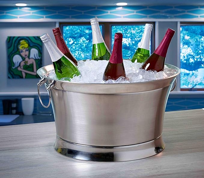 BIRDROCK HOME Double Wall Beverage Tub - Stainless Steel Ice Bucket, Metal Drink Cooler with Handles, for Parties & Events, Decorative Beverage Chiller - Large