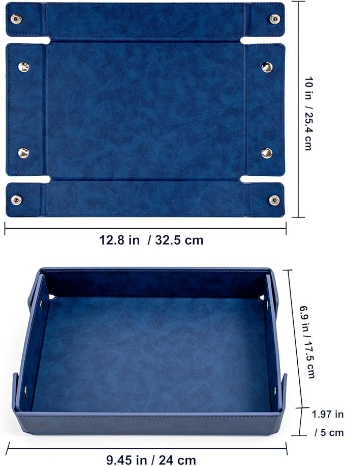 BONNY DODO Valet Tray for Men PU Leather Tray Organizer with Partition, Storage Keys, Watch & Practical Storage for Table Nightstand Living Room Bedroom (Blue)