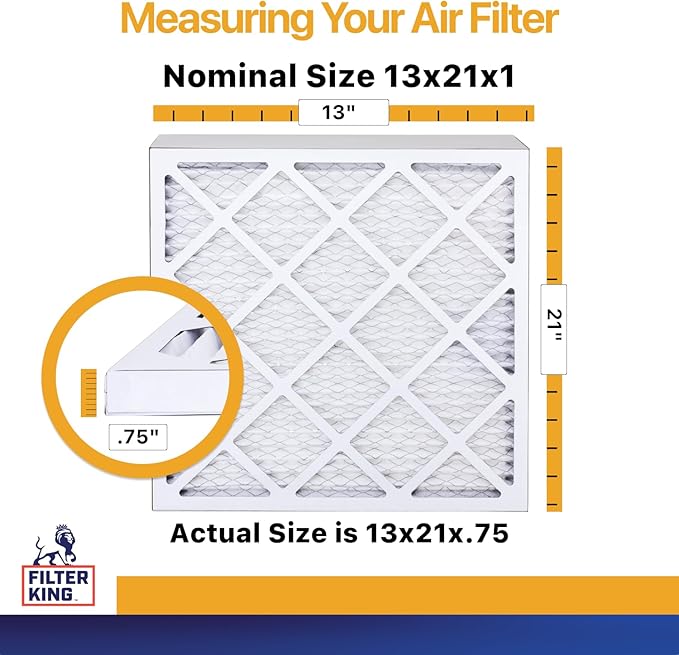Filter King 13x21x1 Air Filter | 6-PACK | MERV 13 HVAC Pleated A/C Furnace Filters | MADE IN USA | Actual Size: 13 x 21 x .75"
