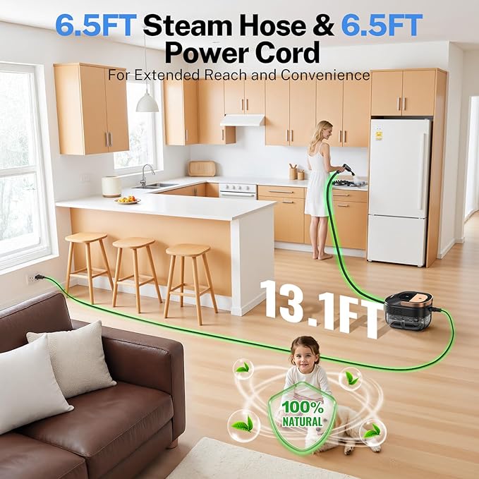 ODSD Steam Cleaner for Home & Car, 3-Level Adjustable Steamer for Cleaning, 15s Heat-Up & 1.6L Large Tank, Handheld Steam Cleaner for Car Detailing, Home, Tile, Grout,Furniture with 15pcs Accessories