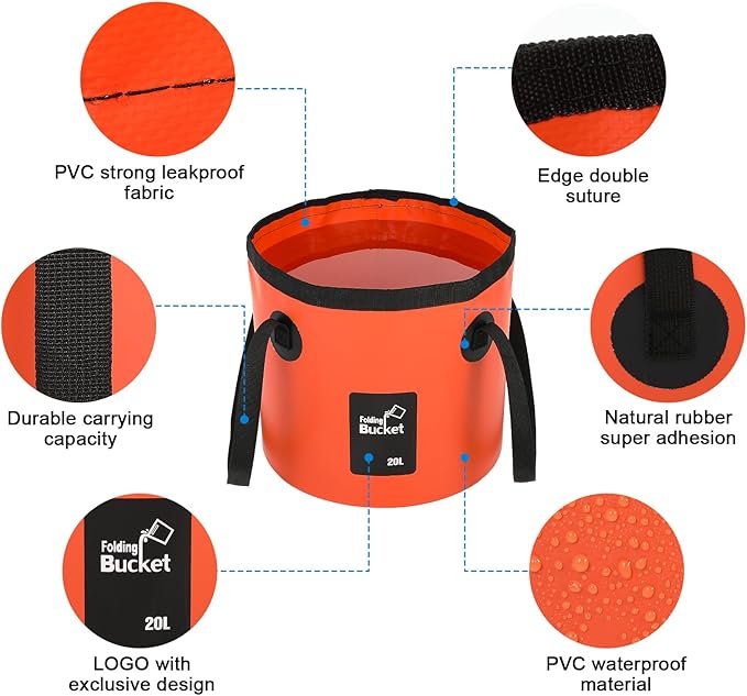 3 PCS 5 Gallon Collapsible Water Bucket, 20L Foldable PVC Bucket with Handles, Multiple Use Portable Fold up Lightweight Container Buckets PVC Folding 5 Gallon for Camping Fishing Outdoor
