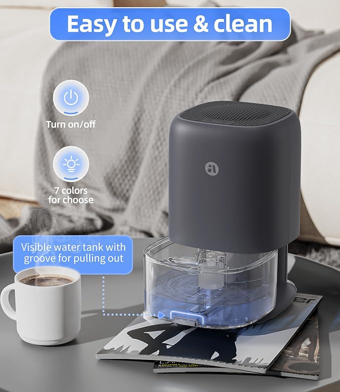 Dehumidifier, 35 OZ Small Dehumidifiers for Bedroom for Home, Quiet with Auto Shut Off, Dehumidifiers for Bedroom (280 sq. ft), Bathroom, RV, Closet, Grey