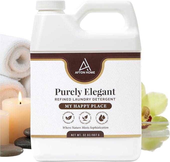 Elegant Luxury Plant-Based Laundry Detergent My Happy Place Scent, 32oz by Purely Elegant, Highly Concentrated, Sensitive Skin Safe, Biodegradable, Paraben Free, HE, Medium Everyday Bottle