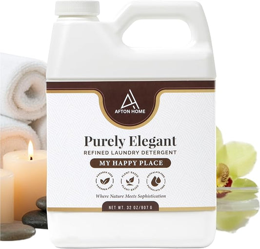 Elegant Luxury Plant-Based Laundry Detergent My Happy Place Scent, 32oz by Purely Elegant, Highly Concentrated, Sensitive Skin Safe, Biodegradable, Paraben Free, HE, Medium Everyday Bottle