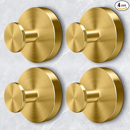 Shower Hooks for Inside Shower,Large Suction Cup Hooks for Glass Window,Removable Towel Hooks for Bathrooms,4 Packs(Gold)