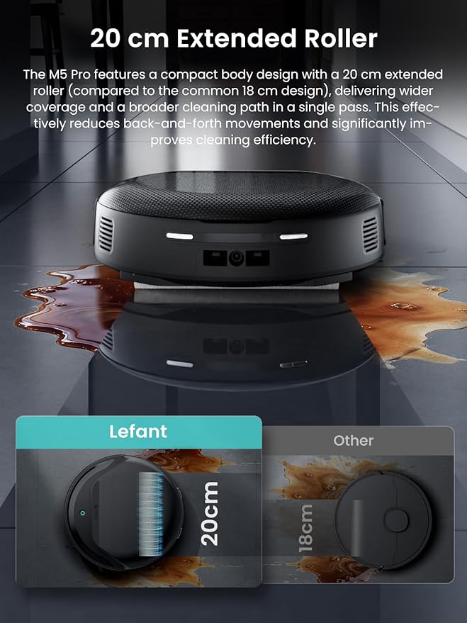 Lefant M5 Pro LiDAR Robot Vacuum and Mop, 18000Pa Suction, PSD 2.0 Smart Obstacle Avoidance, All-in-One Robot Vacuum 120 Day Self-Emptying, Auto Mop Washing, Drying&Refilling, Supports 2.4G/5G WiFi