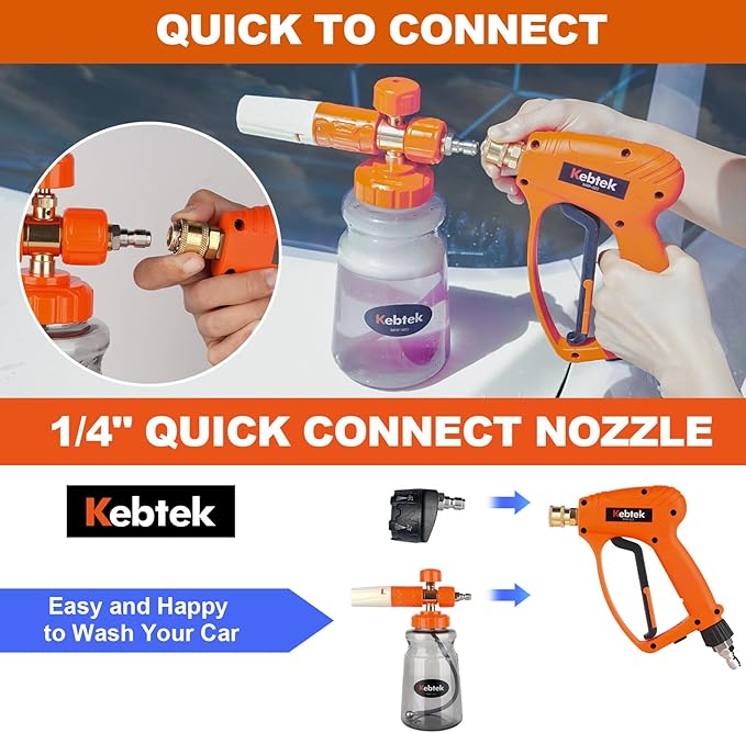 Short Pressure Washer Gun with Swivel 5200 PSI，Power Washer Gun Compatible with Foam Cannon - Car Wash Foam Gun-1/4 Quick Connector, with Nozzle Tips (MRP-003-A-spray Gun+Foam Pot)