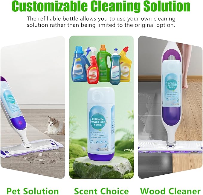 Power Mop Refillable Bottle for Swiffer PowerMop, Empty Reusable Bottle for Power Mop, 26 FL OZ Leak-Proof HDPE Solution Container with 5 Silicone Gaskets & Folding Funnel