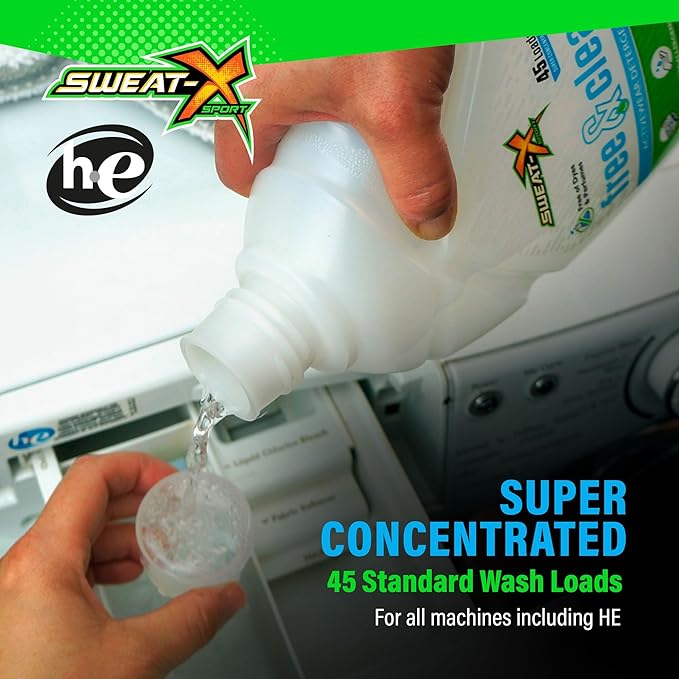 SWEAT X Free & Clear Laundry Detergent Liquid - Organic, Natural Non Toxic Laundry Detergent for Sensitive Skin - Gentle Washing Detergent for Activewear & Performance Fabrics - 45 Loads, 1 Bottle