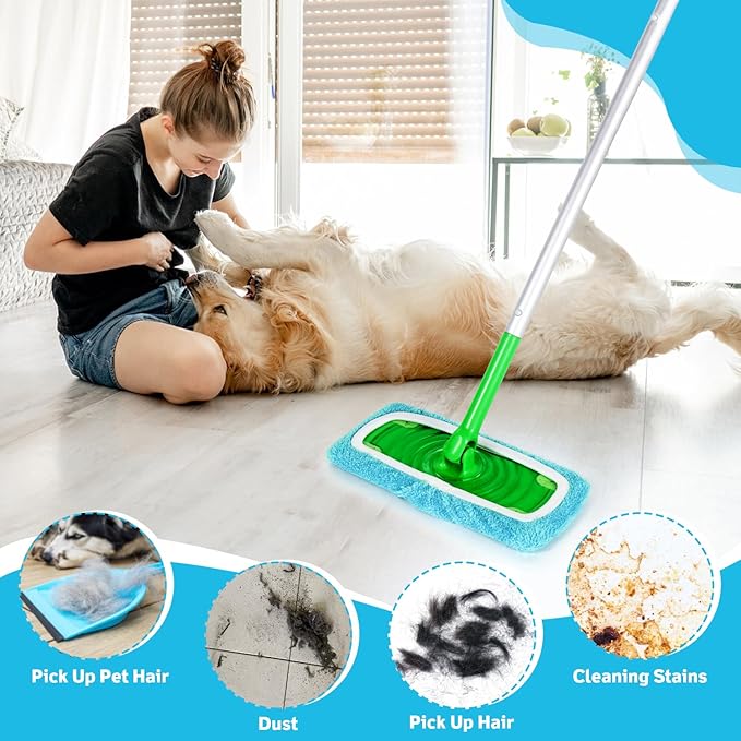 Reusable Mop Pads Compatible with Swiffer Sweeper Mop, Microfiber Mop Pads for Wet & Dry Use, Swiffer Reusable Mop Pad Refill for Floor Cleaning, 6 Pack Blue