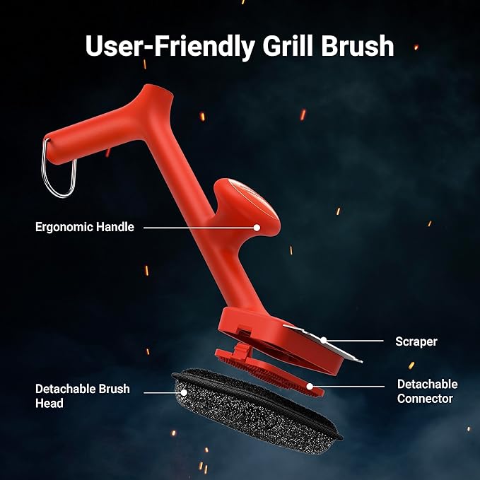 ThermoMaven BBQ Grill Brush Bristle Free - 17" Safe Steam Grill Cleaner Brush with Scraper and 3 Brush Heads for Porcelain/Gas/Charcoal Grill Outdoor Grill Barbecue Cleaner