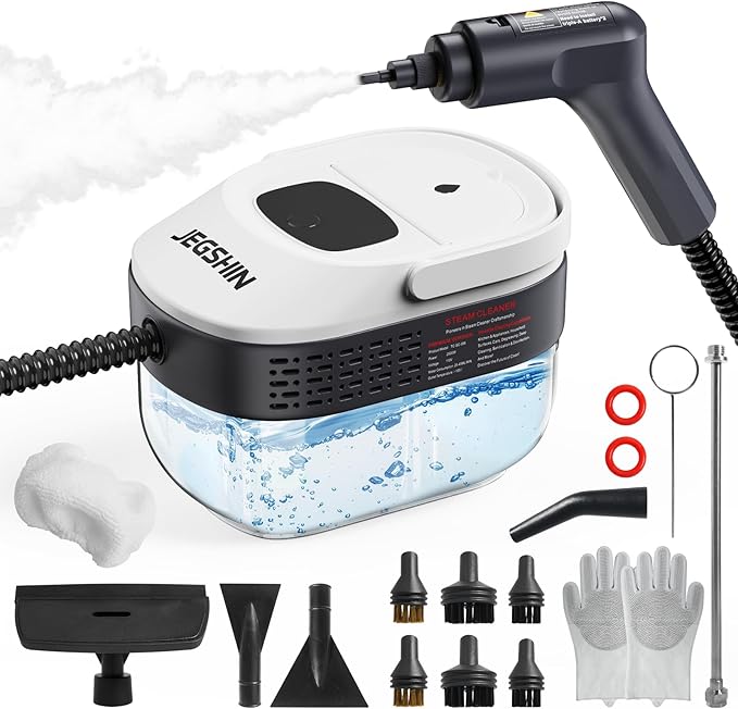 Steam Cleaner 3-Level Adjustable Steamer for Cleaning, 15s Heat-Up, 1.69 Quarts Tank, High Pressure Steamer with 17 pcs Accessories for Kitchen, Bathroom, Grout, Car, Grease, Floor