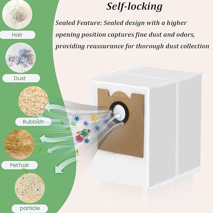 12 Pack Replacement Dust Bags Compatible with Lefant M2 Plus / M2 Pro / M2S Pro Robot Vacuum Cleaner, Large Capacity Dirt Disposable Vacuum Bags