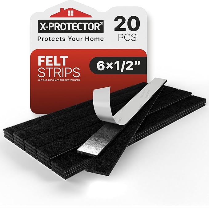 X-Protector Premium Felt Furniture Pads - 20 PCS 6 x 1/2" - Black Rectangular Pads with Tenacious Adhesive - Protects Hardwood, Laminate & Tile Floors