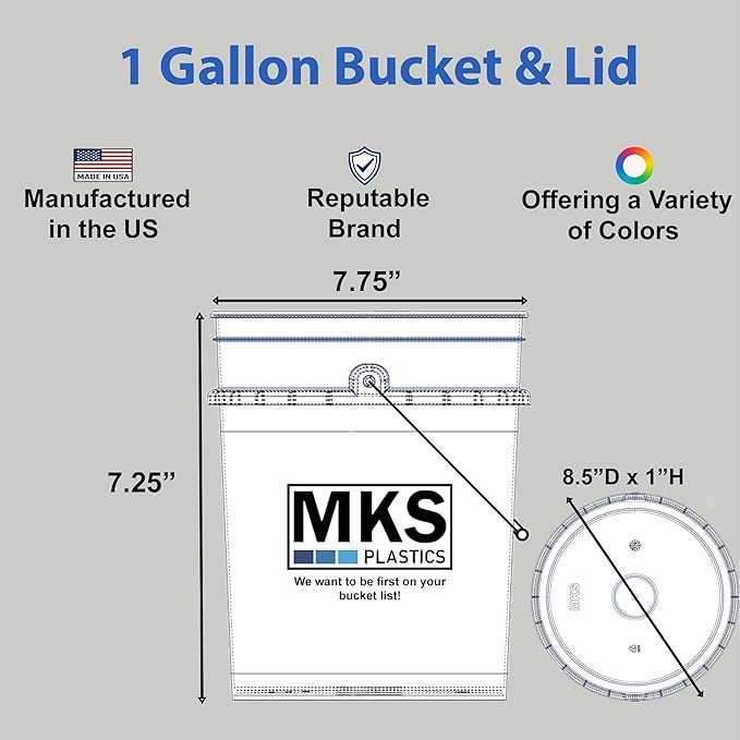 1-Gallon Bucket with Airtight Lid – Heavy-Duty Durable Pail – Made in USA – Premium Quality HDPE – Food Grade – BPA Free – Metal Handle with Plastic Grip – Stackable – Multi-Use – Black, 6 Pack