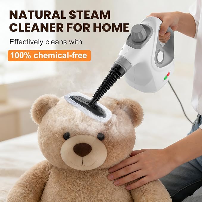 Handheld Steam Cleaner for Home, Pressurized Portable Steamer for Cleaning with 15 Accessories for Multi-Surface Cleaning, Floors, Tiles, Grout, Kitchen, Bathroom, Couch & Car
