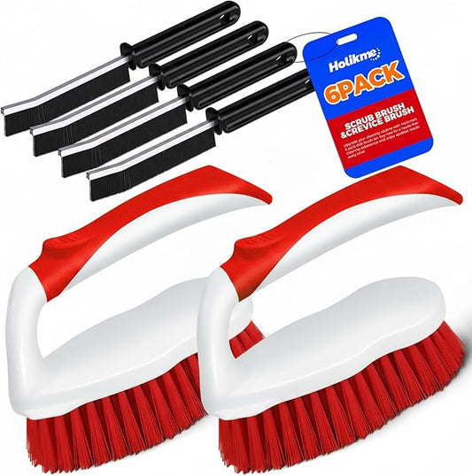 Scrub Brush - 6 Pack, Scrub Brushes for Cleaning, Heavy-Duty Scrub Brush, Stiff Bristles Cleaning Brush, for Kitchen, Bathtub, Floor and Wall Surfaces, Red