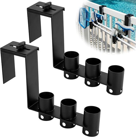 Adnee 2 Pcs Adjustable Pool Fence Hooks, Metal Pool Fence Hangers Suitable for 1.4-3.1 Inch Railing, Hanging Pool Tool Organizer for Poles Brushes Swimming Accessories Cleaning Tools