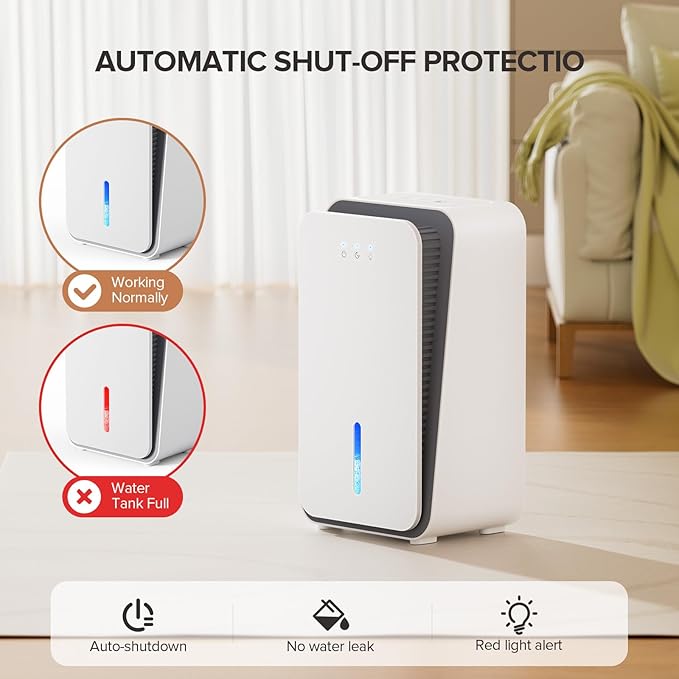 Dehumidifier for Home,1000 sq.ft Dehumidifier for Basement Bathroom Bedroom with Auto Shut Off, Built-in Aromatherapy Diffuser,7 Colors LED Light, Quiet Dehumidifiers with Sleep Mode(CS08-Snowy)