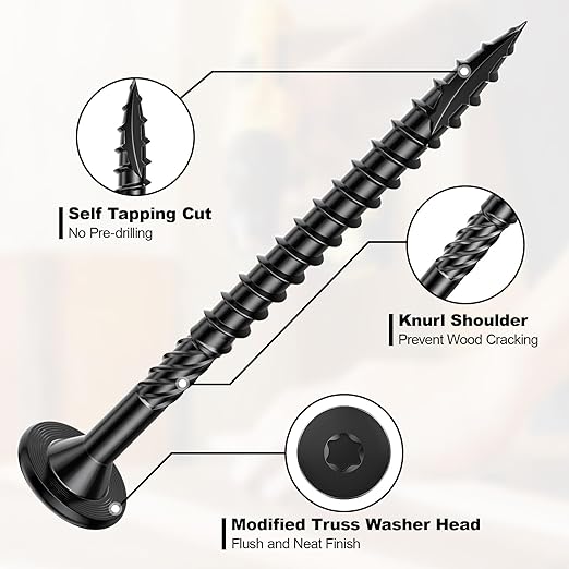 4-1/2 Inch Heavy-Duty Outdoor Deck Screws, 50Pcs Star Drive Decking Wood Screws, Rust Resistant Timber Screws for Timber/Log/Landscaping Wood (#14 x 4-1/2" Black)