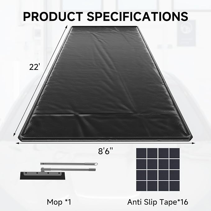 SUNYRISY 8'6" x 22' Containment Garage Floor Mat Under Car, Heavy Duty Waterproof Garage Carpet Floor Protection Non-Slip Parking Mat with Squeegee for Cars SUVs Trucks