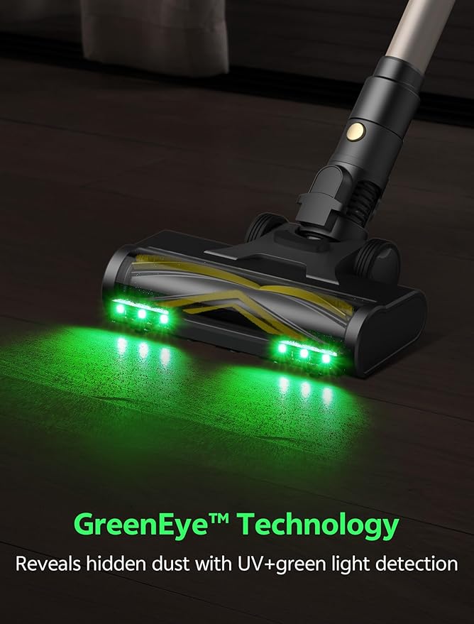 Ultenic Cordless Vacuum Cleaner, 600W 60KPA 65mins Vacuum Cleaners for Home, Cordless Stick Vacuum with Green Light, Self-Standing & 180° Lay-Flat, Anti-Tangled Brush for Floor/Carpet/Pet Hair