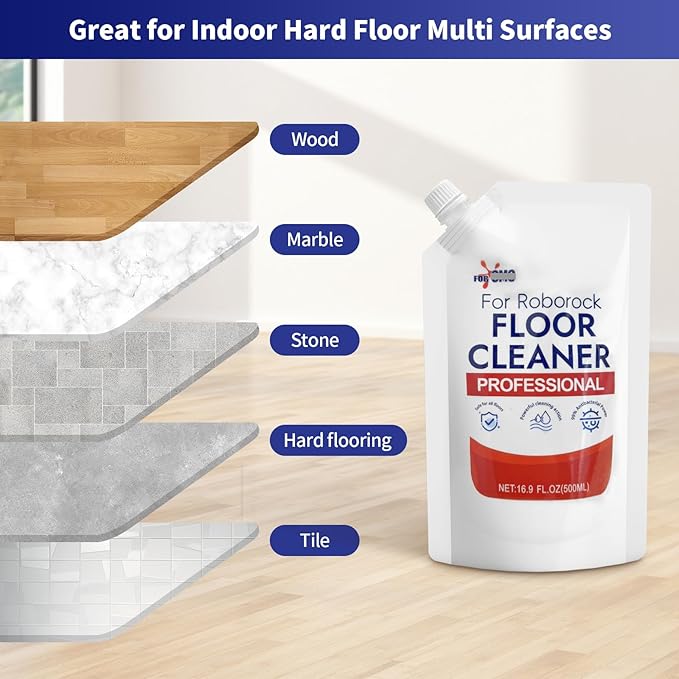 Floor Cleaning Solution 1 bags Refill, Fresh Scent, Compatible with Roborock Series & All Robot Vacuums, Eco-Safe, Streak-Free Formula for Hard Floors, Pet & Kid Friendly