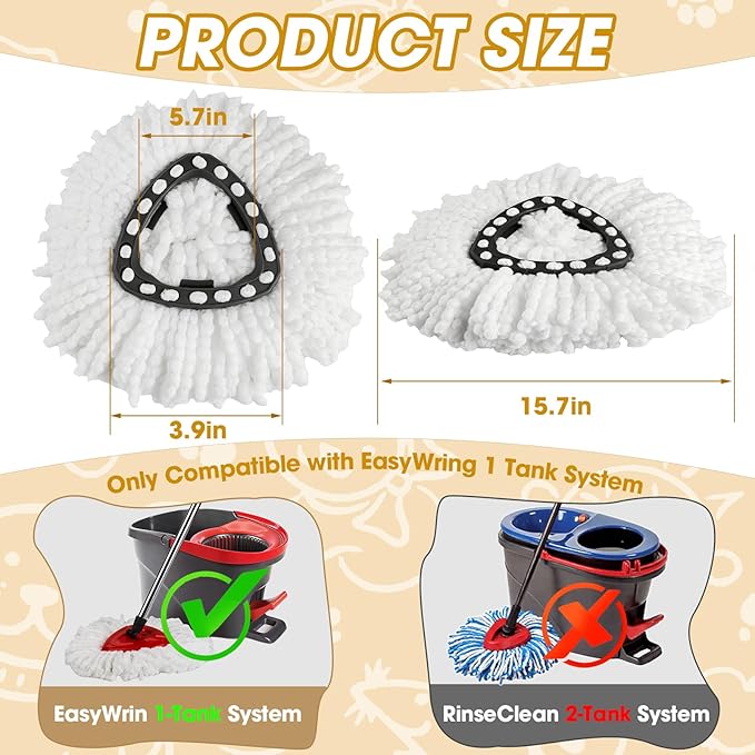 20 Pack Mop Replacement Heads, Microfiber Spin Mop Refills for EasyWrin 1-Tank System, 360 Degree Mop Replacement Head, Machine Washable Spin Mop Replace Head for Easy Floor Cleaning