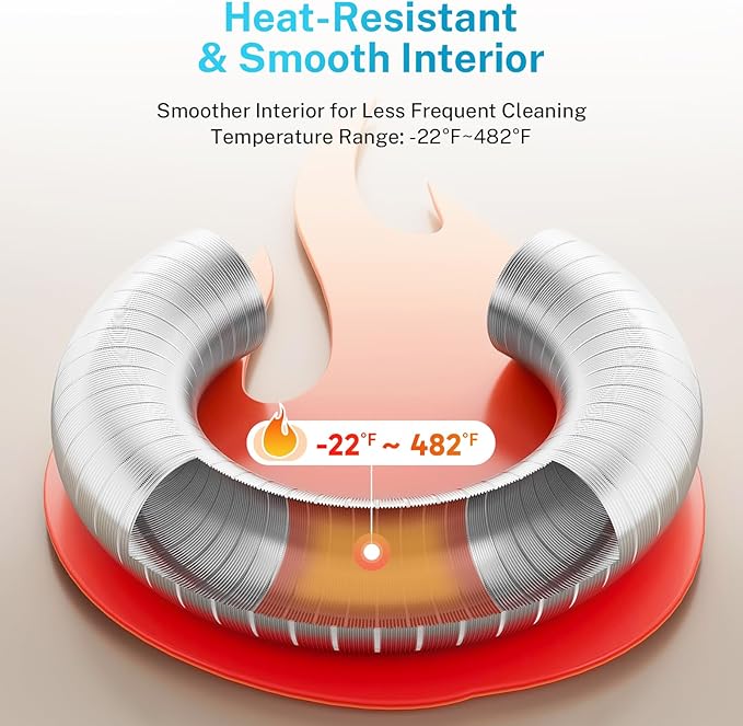 4 Inch 8FT Semi Rigid Dryer Vent, Flexible Aluminum Dryer Vent Hose with Clamps, 3.9 Mil Aluminum Foil Tape for HVAC Ventilation, Duct Fan Systems
